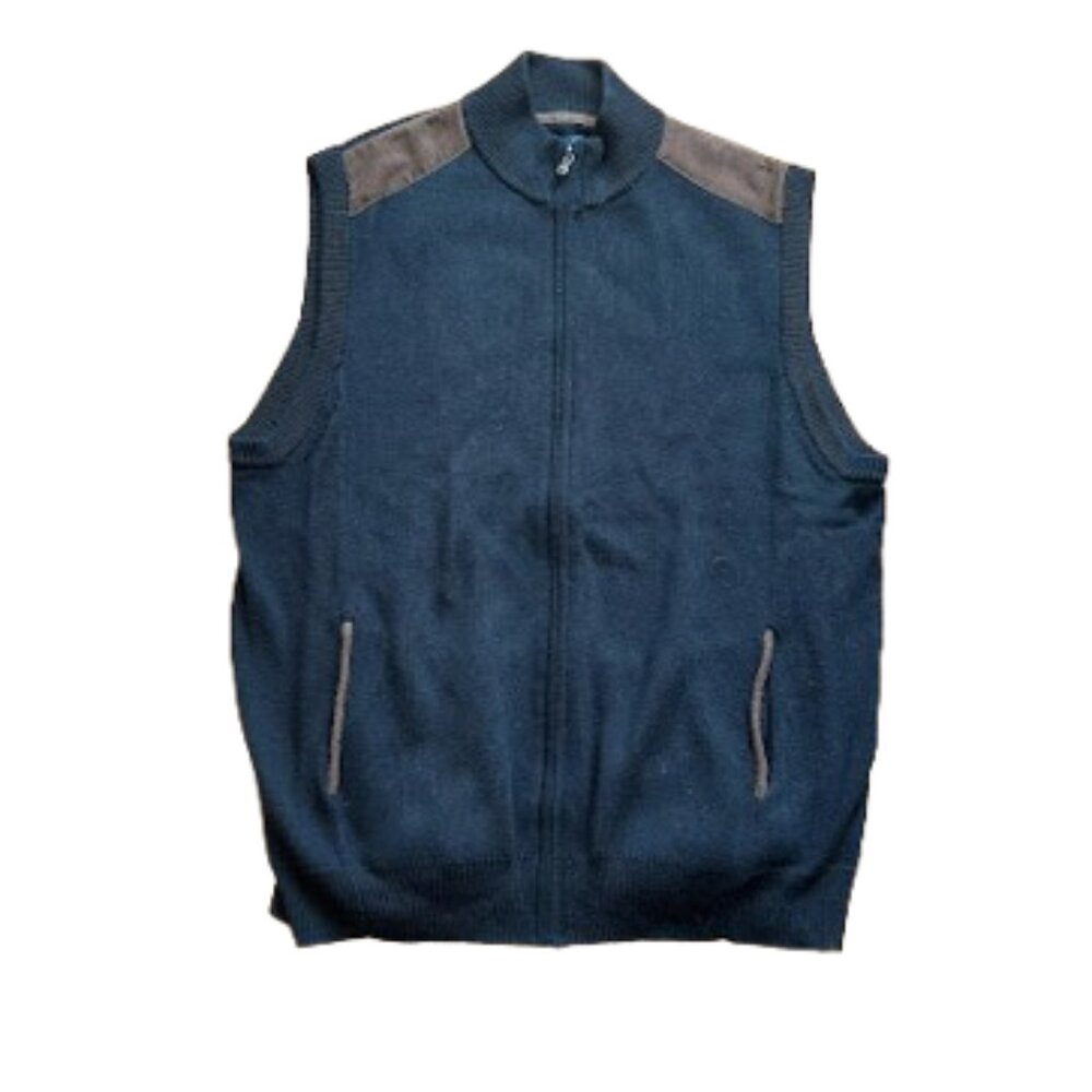 CHAPS Black and Tan Zip-Up Cotton Knit Vest Men XL
